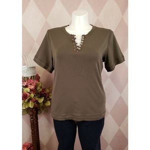 CJ Banks | Olive Button Top